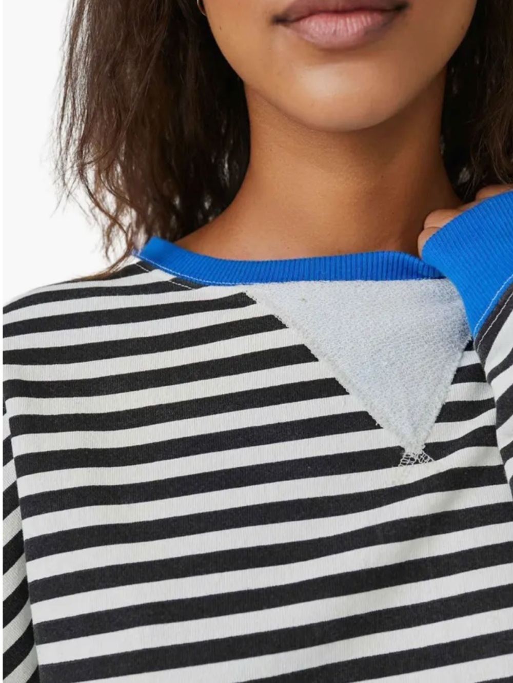 Free People Oversized Striped Black & White Sweatshirt with Blue Trim - Picture 3 of 10